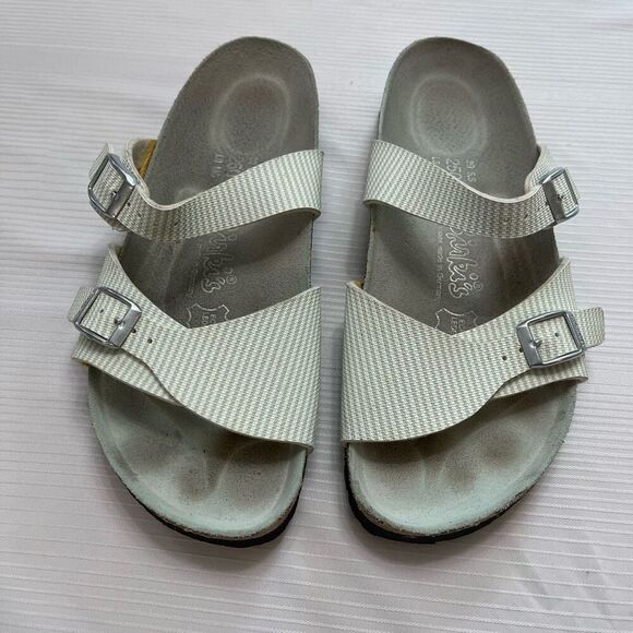 Birkenstock Mint Green/White Striped Double Strap Sandals Size Ladies 8 Men’s 6 - Picture 3 of 9